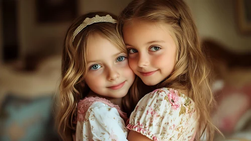 Portrait of Two Blonde Girls Hugging