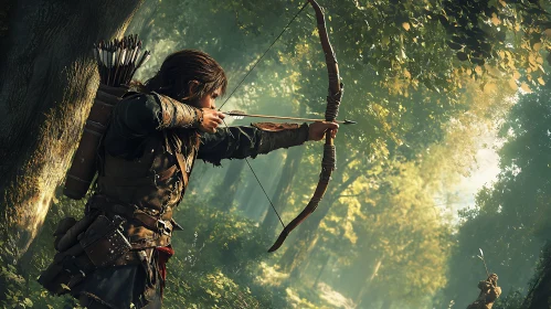 Woodland Archer Aiming with Bow