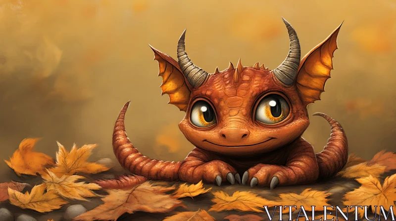 AI ART Adorable Dragon in Fall Foliage