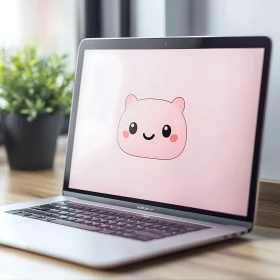 Cute Cartoon Face Displayed on Laptop