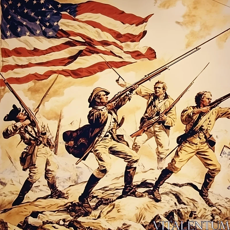 AI ART Revolutionary War Scene with American Flag