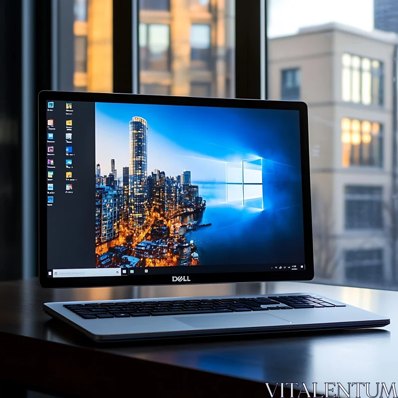 Dell Laptop in Urban Office Setting AI Image