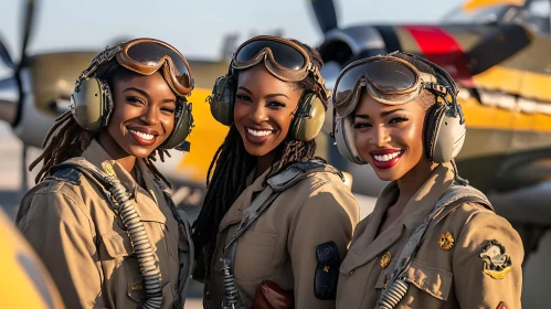 Three Women Pilots in Vintage Gear