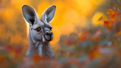 Kangaroo Among Autumn Leaves