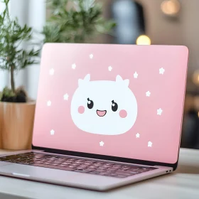 Adorable Anime Face on Laptop Display