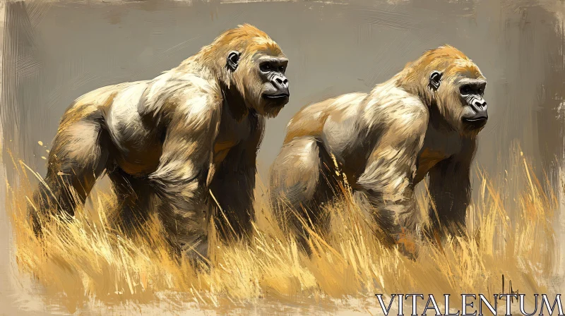 Gorillas in the Savanna AI Image