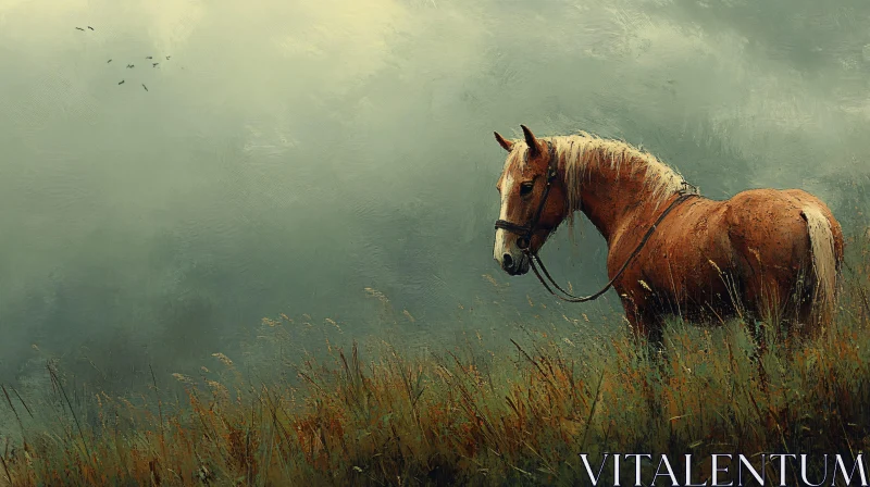 Serene Horse in the Fog AI Image