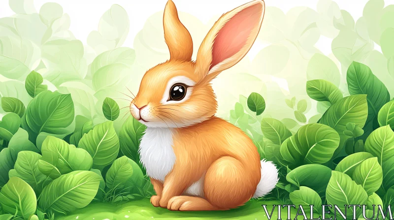 Cute Rabbit with Leaves Art AI Image