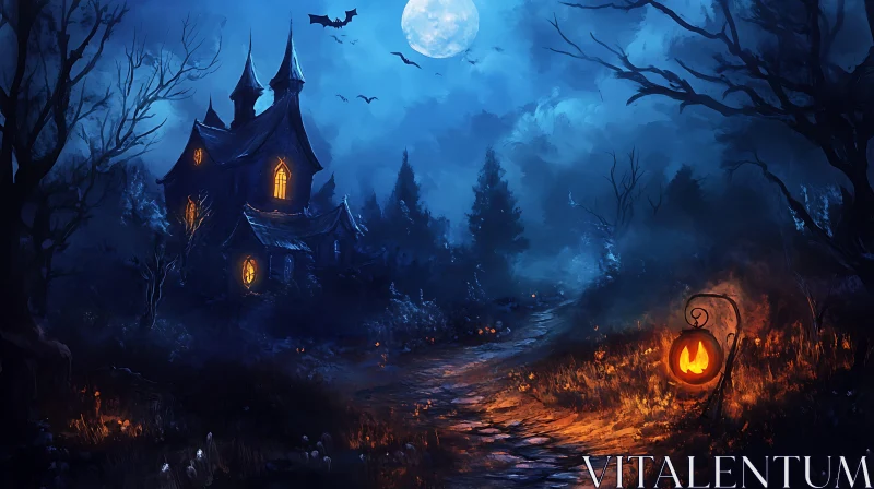 Spooky Night Halloween Scene AI Image