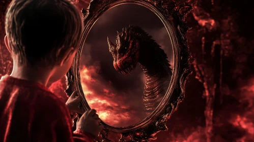 Ornate Mirror Reflecting Dragon