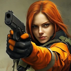 Fiery Haired Woman Holding Firearm