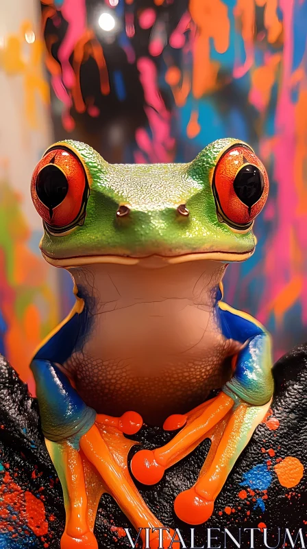 Colorful Frog with Vibrant Background AI Image