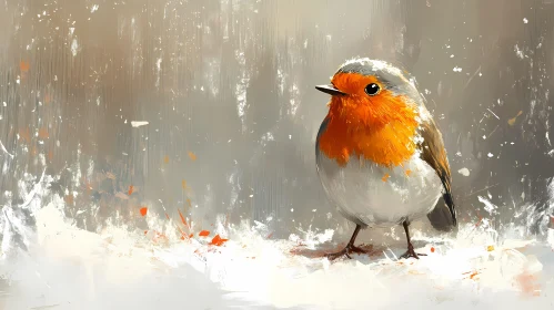 Artistic Robin in Snowy Scene