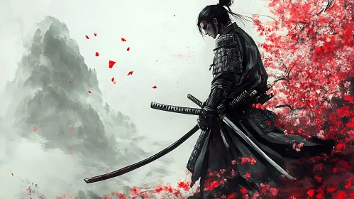 Lone Samurai with Twin Katana