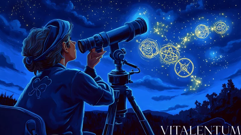 AI ART Night Sky Observation with Telescope