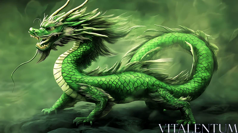 AI ART Verdant Dragon in Mystical Haze