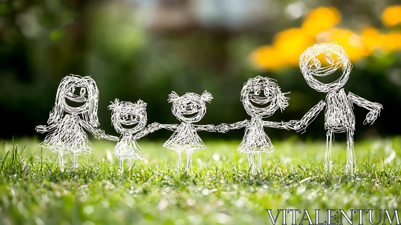 Whimsical Family Illustration on Grass AI Image