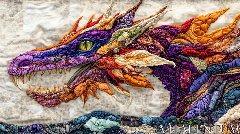 AI ART Fabric Dragon Head Close-Up