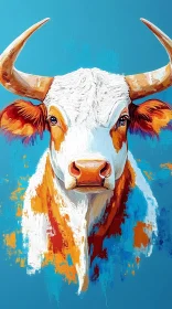 Colorful Cow Art on Blue