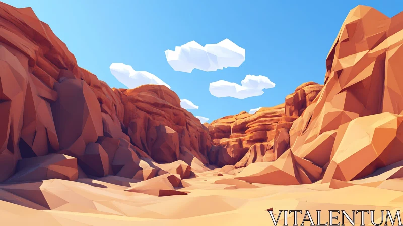 AI ART Low-Poly Canyon Illustration with Blue Sky