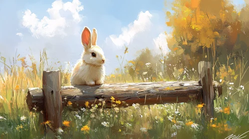 Enchanting Rabbit on a Log in Nature