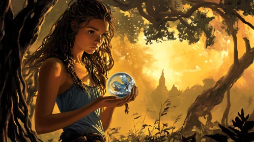 Golden Dream: Woman and Butterfly Sphere