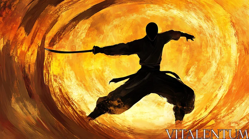 AI ART Silhouette of Warrior with Katana