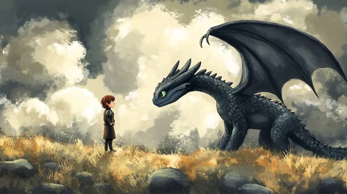 Dragon and Boy in Field