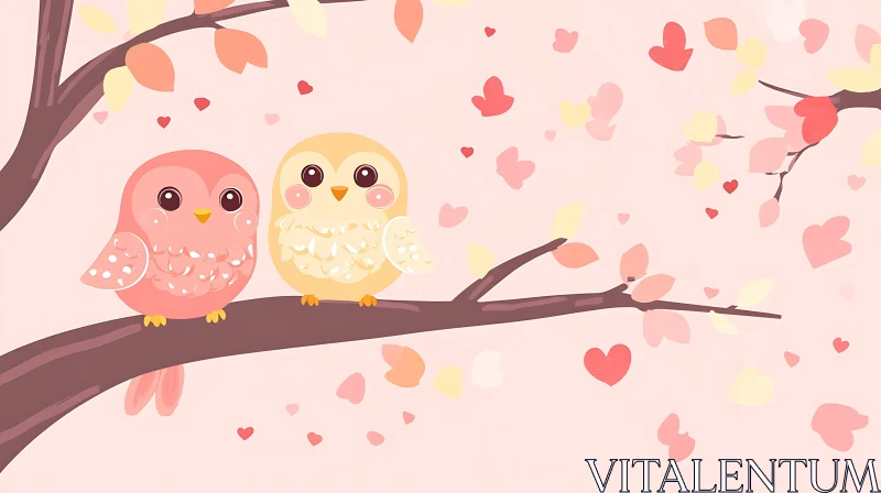 Cute Owls on a Branch AI Image