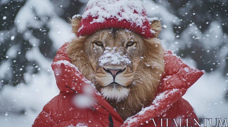 Snowy Lion Portrait AI Image