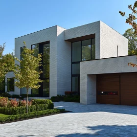 Contemporary Home with Large Windows and Wooden Garage Door