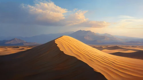 Golden Desert Dunes Under Evening Sky