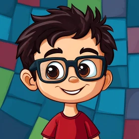 Cartoon Boy with Glasses and Smile