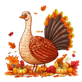 Cartoon Turkey in Autumnal Setting