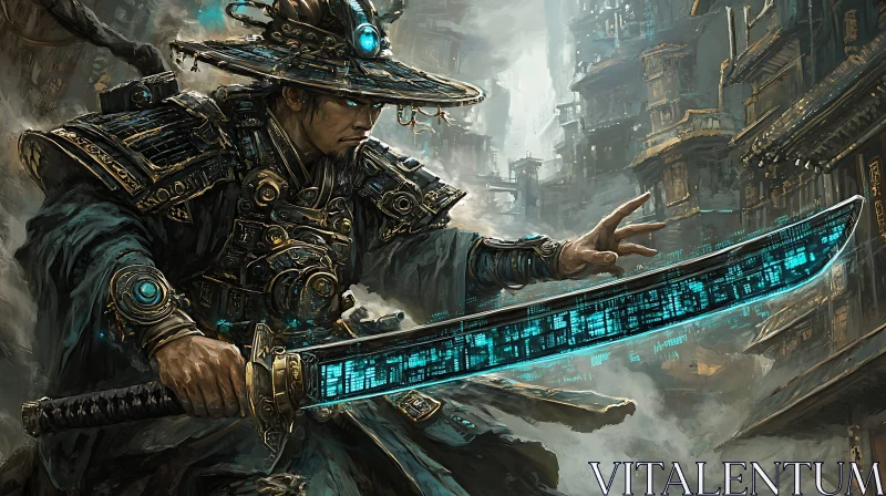 AI ART Futuristic Samurai in Urban Landscape