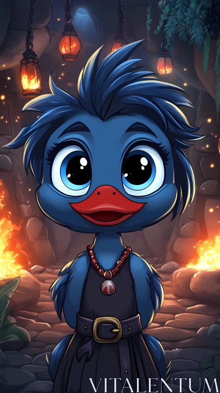 Animated Blue Bird with Lanterns AI Image