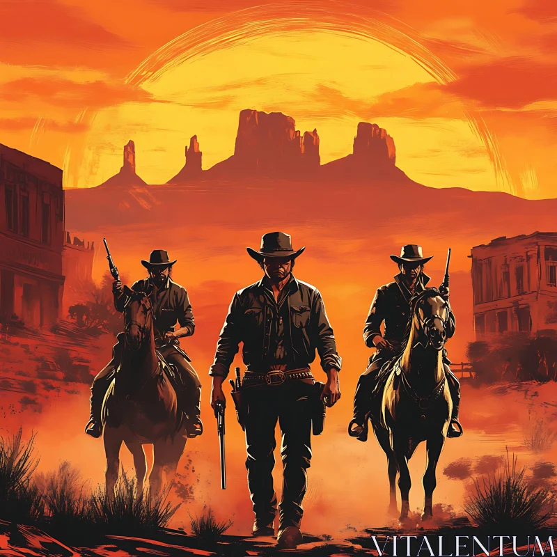 AI ART Western Cowboys at Sunset