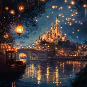 Nighttime Castle Reflection