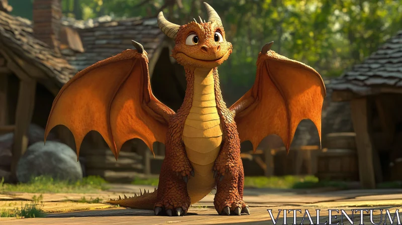 Whimsical Dragon Character in Village AI Image