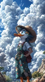Adventurous Cartoon Duck Amidst Clouds