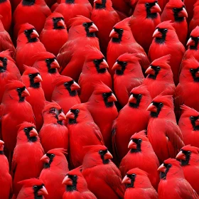 Flock of Northern Cardinals in Red Plumage