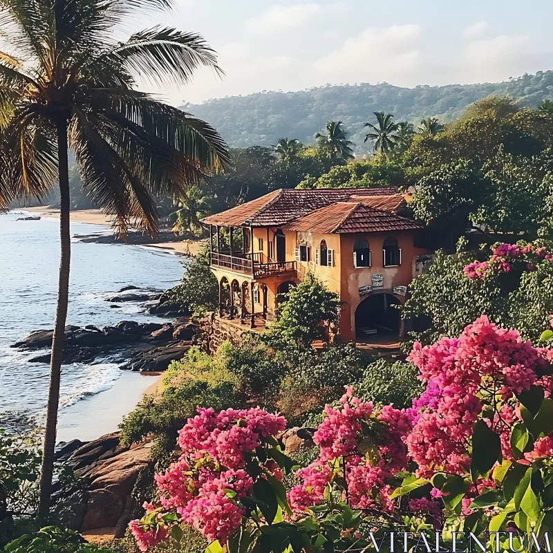 Tropical Coastal Home With Ocean View AI Image