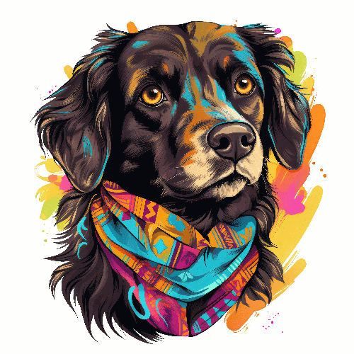 Artistic Dog Portrait with Colorful Bandana - Digital Painting POD Design