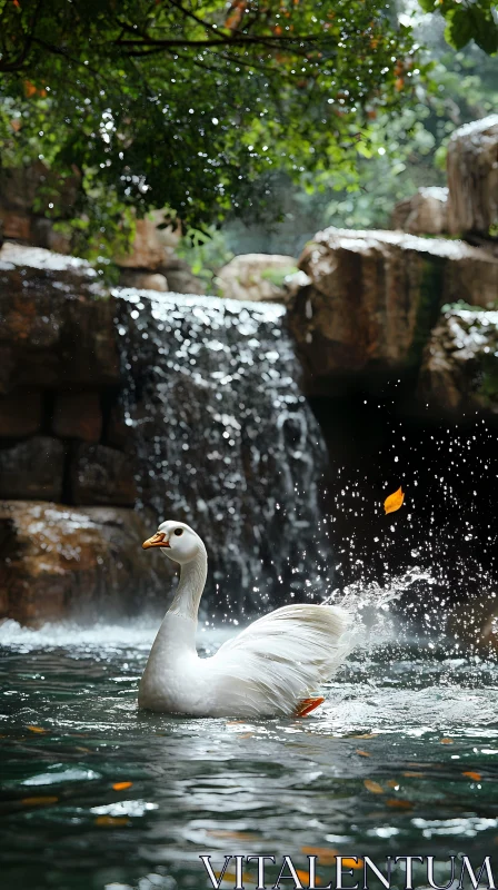 Swan and Waterfall Serenity AI Image