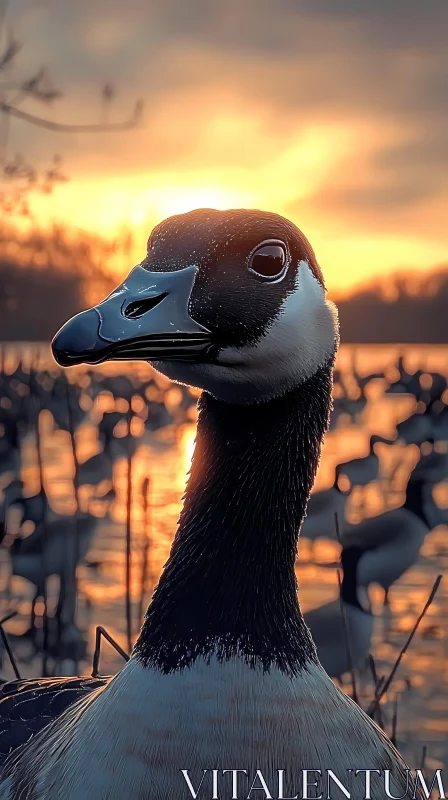 Serene Goose and Sunset AI Image