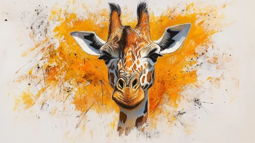 Giraffe Art with Orange Background