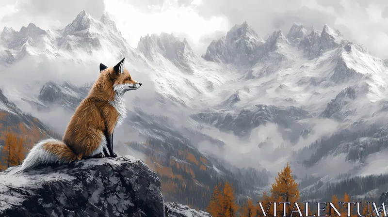 Fox Gazing at Mountain Vista AI Image