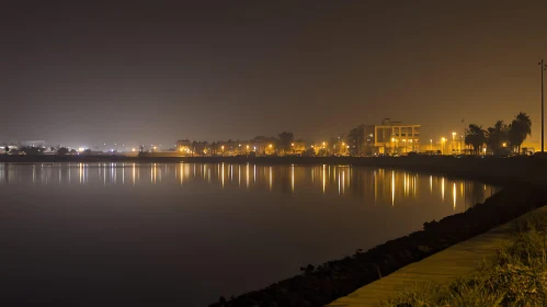 Night Cityscape with Water Reflections