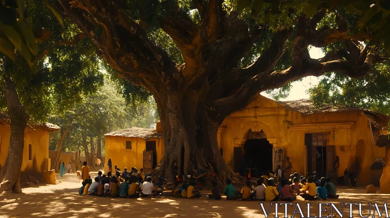 AI ART Children Circle Under Village Tree