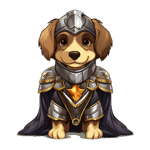 Cartoon Dog in Armor with Golden Star and Black Cape POD Design